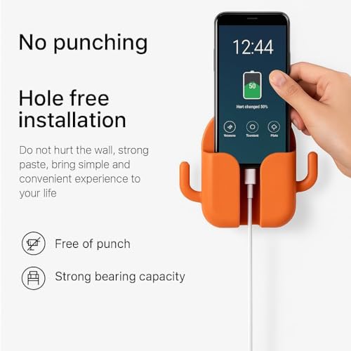 Image of 1 Pcs Mobile Holder for Home - Self-Adhesive Phone Charging Holder with Dual Hooks, Ideal for Bathroom, Kitchen, Bedroom, Office - Reusable ABS Build HMH-1 Multicolor