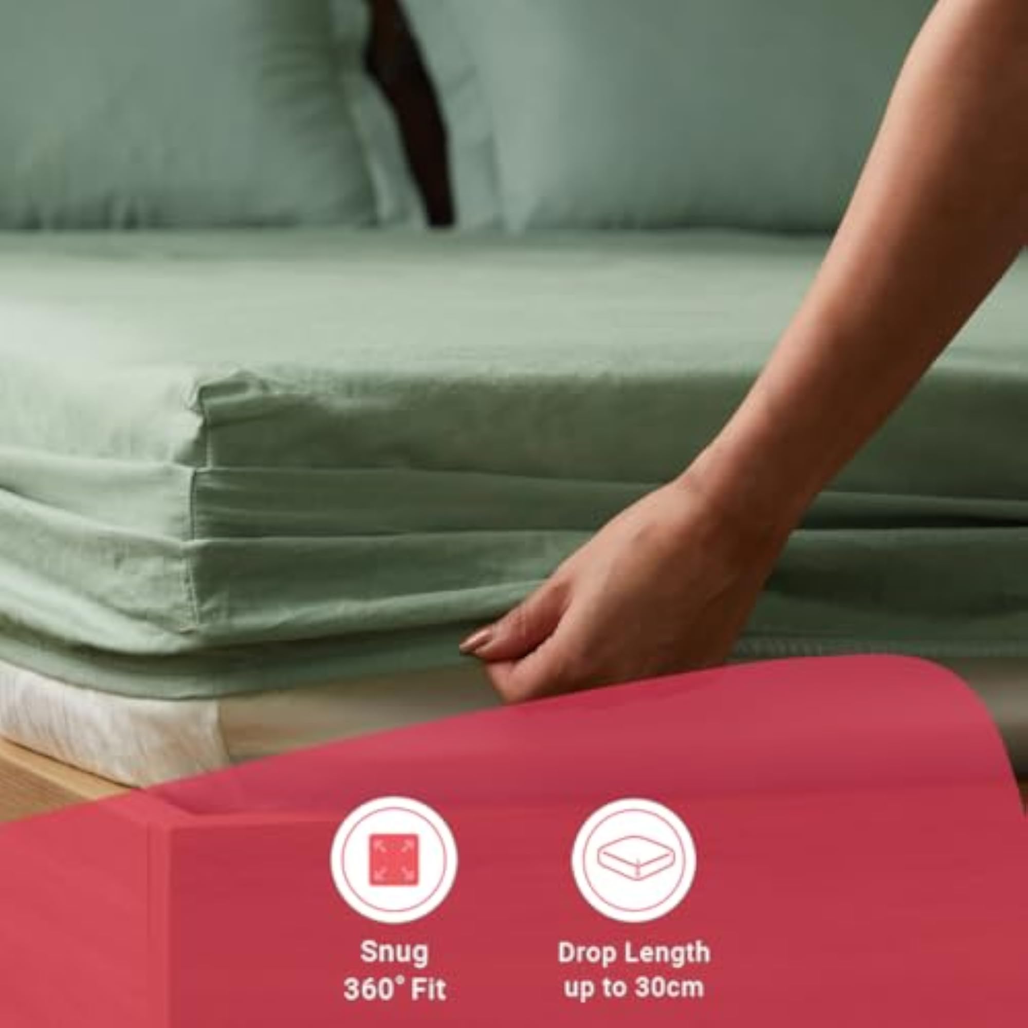 Cotton Queen Size Elastic Fitted Bedsheet with 2 Pillow Covers, 144 TC