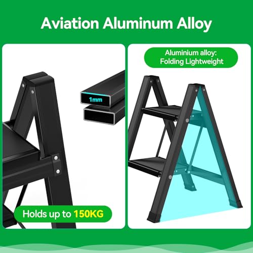 Escabeau pliant 2 marches pour atteindre les placards hauts sans risque de chute - 4