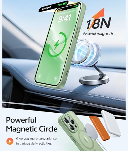 Image of FNTCASE for iPhone 14 Pro Case: [Compatible with Magsafe] Translucent Matte Cases with [Full Camera Protection] [Screen Protector] Military Grade Shockproof Protective Phone Cover - Light Moss