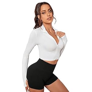 SweatyRocks Women’s Long Sleeve Stand Collar Zip Up Crop Top Stretchy Sports Jacket Activewear