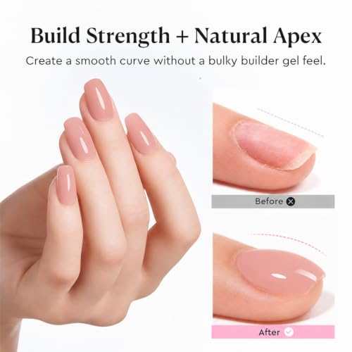 Image of AZUREBEAUTY 18ml Rubber Base Builder Gel Polish for Nails, Rose Blush Rubber Base Coat, Self-Leveling Apex Building Nail Strengthener, Long Lasting Soak Off UV LED for Thin Weak Brittle Nails