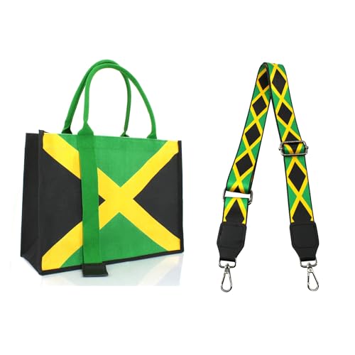 Image of Women's Canvas Tote Bag Waterproof Ribbon Beach Bag Jamaican Reggae Party Bag | Waterproof
