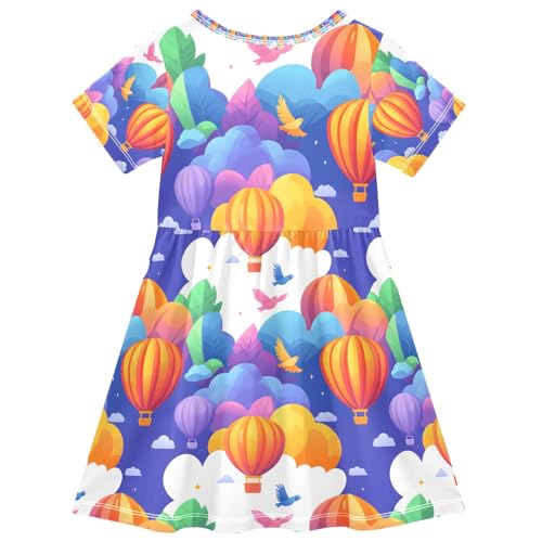 Summer Girl Dresses Hot Air Balloon Colorful Toddler Short Sleeve A-line Dress Casual Sundress2