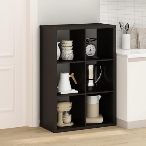 Image of Furinno HERMITE 6-Cube Kitchen Island, Extra Thick Coffee Bar, Dark Oak