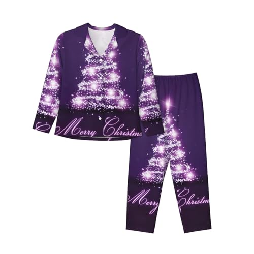 Pyjama violet sapin de Noël anti-froid manches longues coton