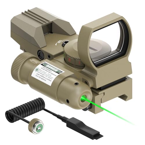 Feyachi Reflex Sight - 4 Reticle Green Dot Sight Optics with Integrated Green Laser Sight Less Than 5mW Output with Pressure Switch Sand