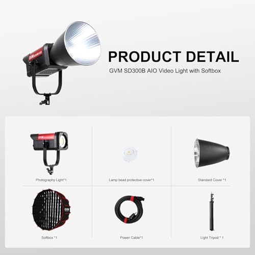 GVM 300W Bi-Color LED Video Light with Softbox, SD300B AIO Photography Light with Bluetooth Control, 2700K–6800K Continuous Lighting for Studio, YouTube, Film, 221950lux/1m,12 Scene Effects by GVM Great Video Maker - Image 8