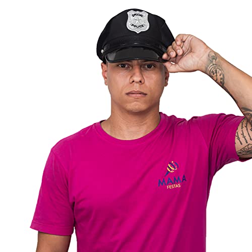 Quepe Policial Preto Adulto para Fantasias