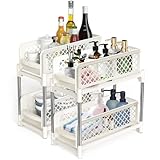 2-Tier Sliding Drawer Kitchen Organizer Stand Multipurpose Storage Rack for Spices Oils and Cans Space-Saving Design for Countertop and Cabinet Use