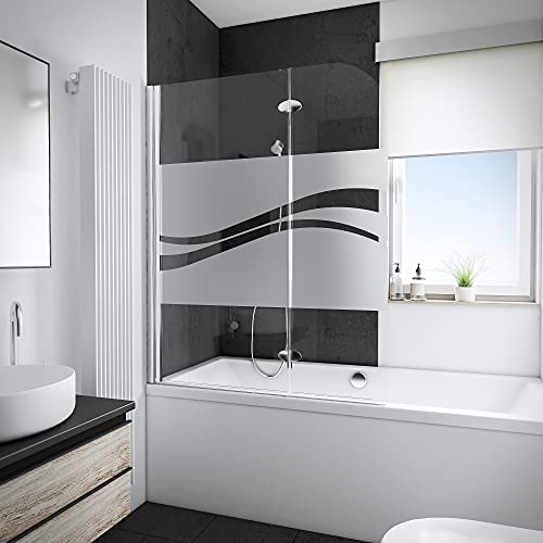 Schulte parete per vasca da bagno 112 x 140 cm, aspetto cromato, 2 ante (71+41) pieghevoli, sopravasca da bagno, girevole 180° contro la parete, vetro di sicurezza 5 mm, serigrafia, guarnizione