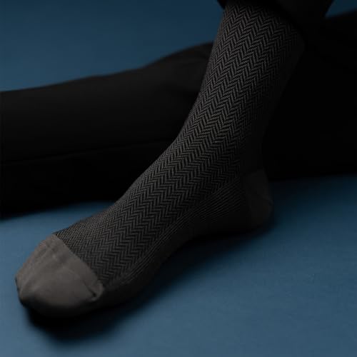 Image of Theater Grey & Black Men's Socks | Mercerised Cotton | Mid Calf Length | Anti-Bacterial | Luxury Office Wear | Soft & Durable