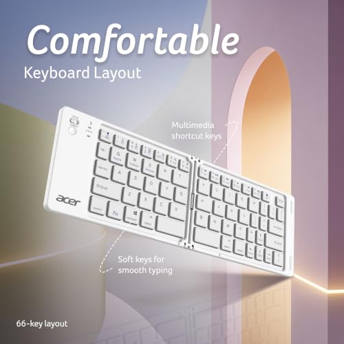Image of Acer MiniFold Foldable Bluetooth Keyboard, Ultra Portable 66-Key Wireless Keyboard, Bluetooth 5.0, Rechargeable Battery, Type-C Charging, 150mAh Battery, for Windows, Android, iOS, Tablets & Laptops