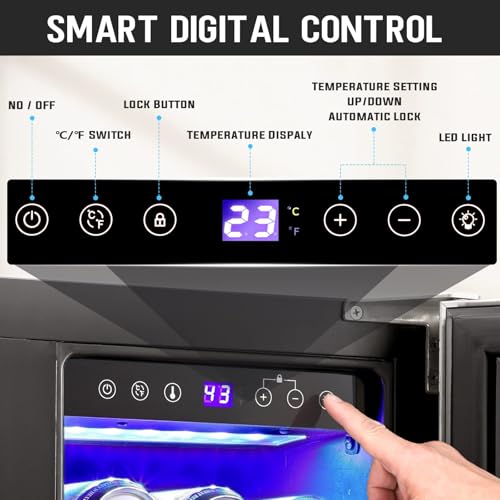 Image of Antarctic Star 24 Inch Dual Zone Wine and Beverage Refrigerator, Built-in or Freestanding Mini Fridge with Clear Glass Door & LED Light, for Beer, Soda, and Wine