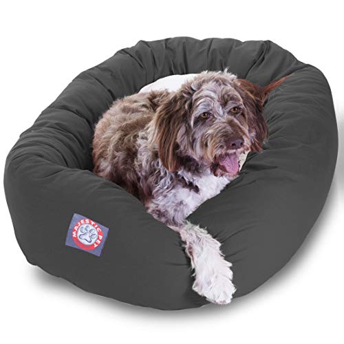 Image of Majestic Pet 52-Inch Calming Donut Dog Bed - XL Washable Round Pet Bed with Sherpa Top - Orthopedic Spine Support for Head & Neck - Soft Poly-Cotton Fluffy Cuddler for Extra Large Dogs, 52x35x11, Gray