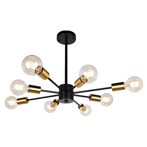 Exclusive Discount 50% Price JHLBYL Modern Sputnik Chandeliers, Black and Gold 8-Light Ceiling Light Chandelier Light Fixture for Living Room, Dining Room