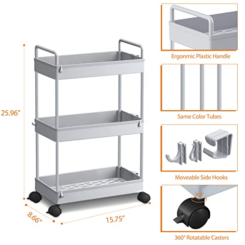 Ronlap 3 Tier Slim Rolling Storage Cart with Wheels Utility Organizer, Grey by Ronlap - Used condition - US$17.44