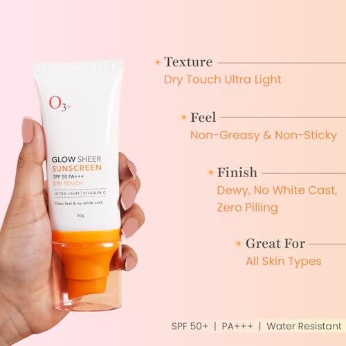 Image of O3+ Glow Sheer Sunscreen SPF 50 PA+++ (50gm) | Lightweight Cream | No White Cast | Sunscreen For Oily Skin, Dry Skin | For Women & Men