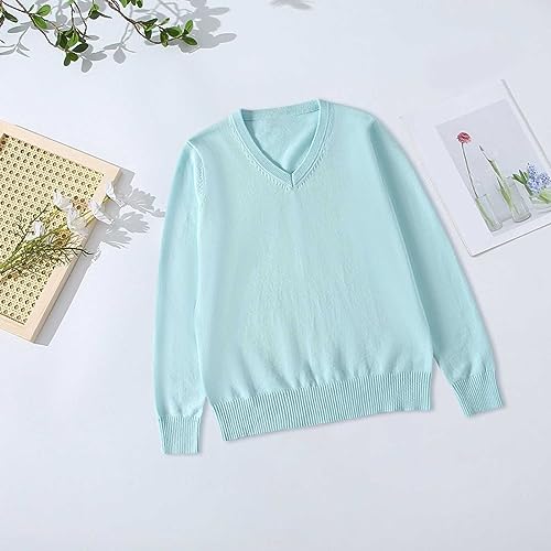 School Girl Boy V Neck Solid Color Sweater Cardigan Long Sleeve Knit Top for 4 to 7 Years Kids Plain T Shirts3