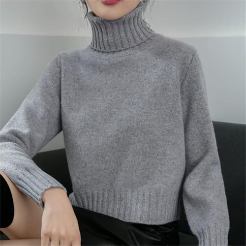Women's Solid Wool Cashmere Sweater High Neck Solid Color Pullover Warm Knitted Bottom Shirt2