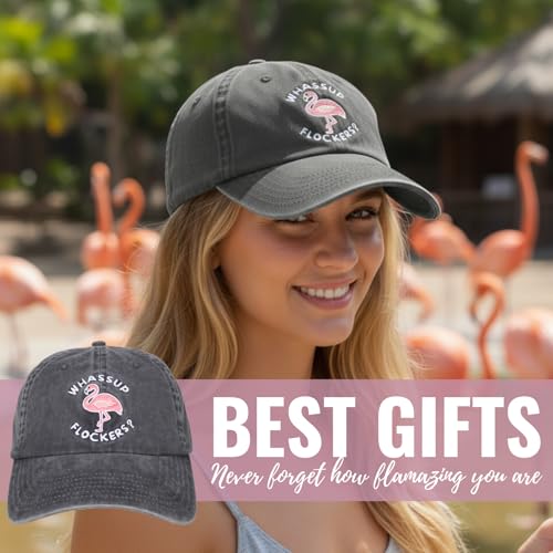 Image of InnoBeta Flamingo Gifts for Women Flamingo Lovers, Adjustable Vintage Baseball Cap Washed Cotton Embroidered Hat