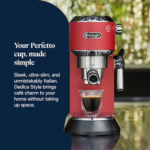 De'Longhi Dedica Style Traditional Pump Espresso Machine, Coffee and Cappuccino Maker, EC685R, 1 liters, Red