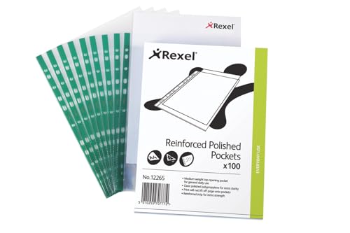 Rexel CKP Pocket Reinforced Green Strip Top-opening A4 Glass Clear Ref 12265
