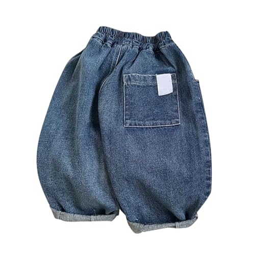 Baby Boys Girls Baggy Jeans Elastic Waist Lightweight Harlen Jeans Solid Roll Up Denim Pants with Pocket2