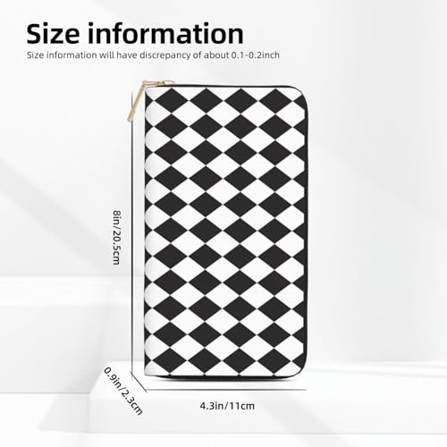 Leather Thin Slim Wallets for Women Men - Fashion Black White Harlequin Print Card Wallet Holder with Zipper2