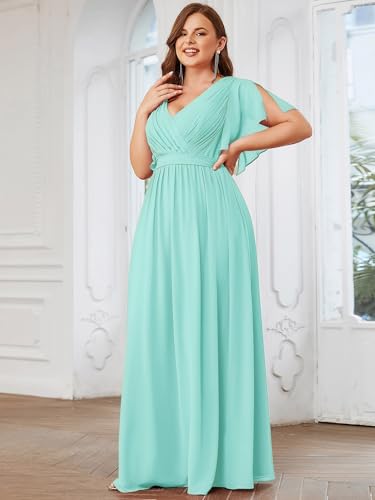 Image of Ever-Pretty Plus Women's Chiffon Bridesmaid Dress A-Line Empire Waist Floor Length Plus Size Formal Wedding Guest Dresses
