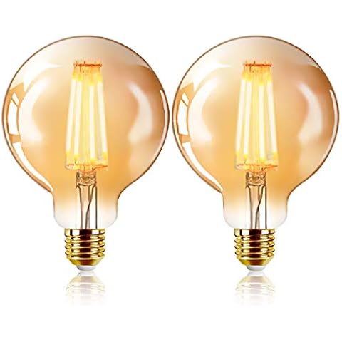 EXTRASTAR Vintage Edison LED Light Bulb, E27 Edison Screw 6W(48W Equivalent) G125 Large Globe LED Filament Bulbs, 600LM, 2200K Warm White, Old Fashioned Bulbs, Amber Glass, Non-dimmable, Pack of 2 Cover