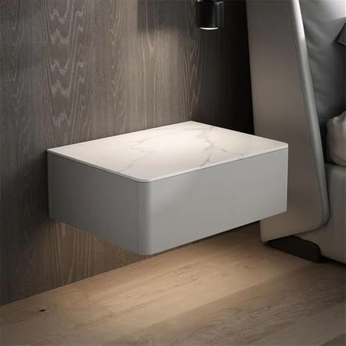 HJYBFA Mesita de Noche Flotante de Pared cajón, Marco de Madera Maciza, Moderna mesita de Noche, Armario de Almacenamiento para Dormitorio, baño, Espacios pequeños (Gris Claro,