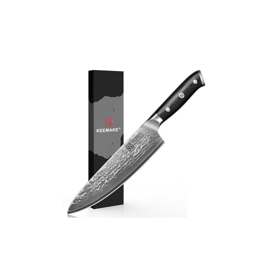 KEEMAKE-Chef-Knife-8-Inch-Damascus-Kitchen-Knife-67-Layers-Damascus-Steel-Knife-Japanese-VG10-Core-Razor-Sharp-Chefs-Knife-with-Ergonomic-G10-Handle-Cooking-Knife-for-Meat-Vegetable KEEMAKE Chef Knife, 8 Inch Damascus Kitchen Knife, 67 Layers Damascus Steel Knife Japanese VG10 Core, Razor Sharp Chefs Knife with Ergonomic G10 Handle, Cooking Knife for Meat Vegetable