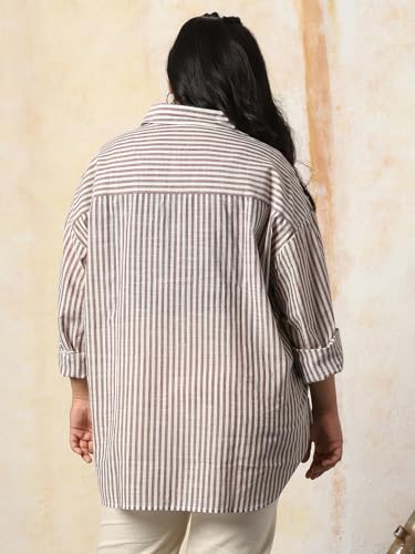 Image of HIGH Star Oversized Striped Cotton Shirt for Women | Stylish Tops for Women | Comfortable and Trendy Casual Shirt