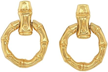 HESSAWELL Gold Bamboo Door knocker Round Hoop Dangle Drop Earrings Vintage Fashion Party Evening Earrings for Women Girls Birthday Gifts