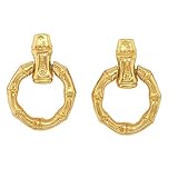 HESSAWELL Gold Bamboo Door knocker Round Hoop Dangle Drop Earrings Vintage Fashion Party Evening Ear
