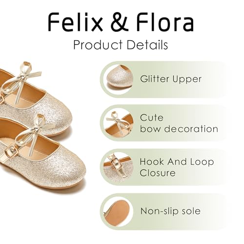 image for Felix & Flora Toddler Little Gold Girl Mary Jane Dress Shoes Size 11 -