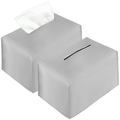 MOVNO 2 Pack Rectangle Leather Tissue Box-Pastel Grey Cover