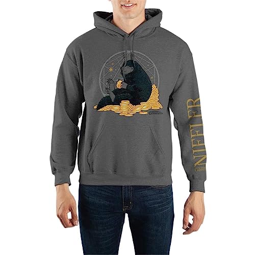 Image of Bioworld Fantastic Beasts: The Crimes of Grindelwald Niffler Pullover Hooded Sweatshirt, Charcoal, Large