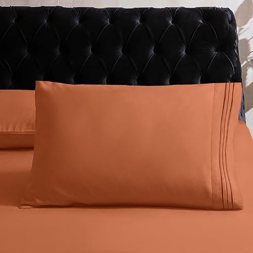 Image of Mocassi Twin XL Sheet Set - Luxury Hotel 1800 Premier Bedding Sheets & Pillowcases - Ultra Soft Breathable & Cooling Bed Sheets - Deep Pocket - Wrinkle Resistant - 4 Piece Set - Twin XL, Coral