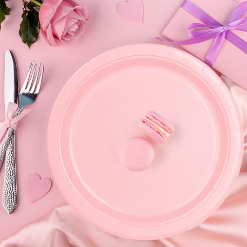 50 Pcs 9" Pink Paper Plates for Dinner and Dessert, Disposable Plates Party Supplies Pack for Valentine Holiday Wedding Birthday Party Baby Shower Decorations