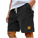 Men's Casual Corduroy Drawstring Elastic Waistd Shorts Suitable for Beach Vacation Elastic Waist with Pockets
