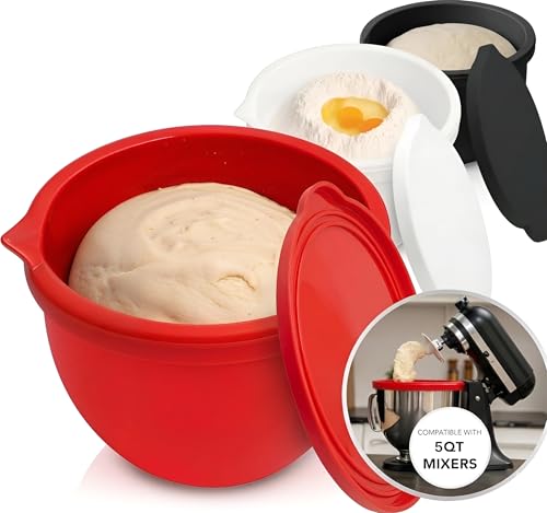 Silicone Liners for KitchenAid 5 Quart Stand Mixers, 3 Pack Leakproof Space-saving Reusable Food safe, 3 Liners with Lids, Dishwasher Safe, Durable Mixing Accessory for Baking