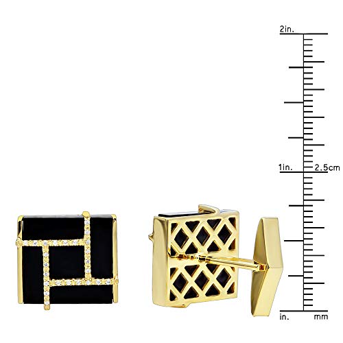 Mens Onyx & Diamond Cufflinks 0.2Ctw In 14K Gold (Yellow Gold) #TOP2