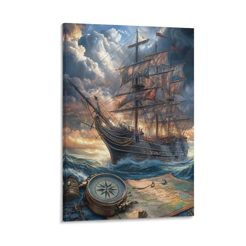 Peinture sur toile bateau voile déco murale maison 50x75