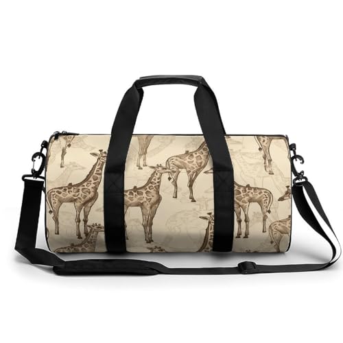Sac de gym cylindrique imprimé girafes 45cm pour le sport et weekend