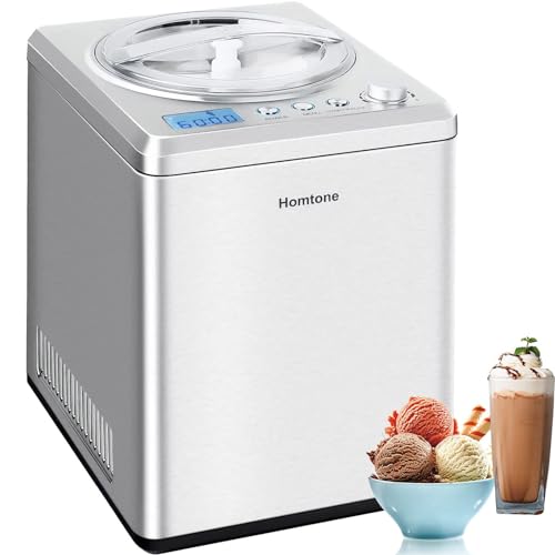 Homtone 2.64 QT Ice Cream Maker, No pre-Freezing & Large Capacity Automatic Ice Cream Machine with Compressor, Easy Operate & Clean, Keep Cooling for 2H, All Stainless Steel, LCD Digital Display
