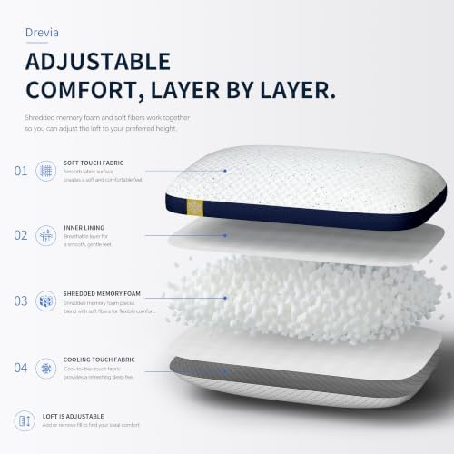 Drevia Pillows Queen Size Set of 2, Cooling Shredded Memory Foam Pillows - 3