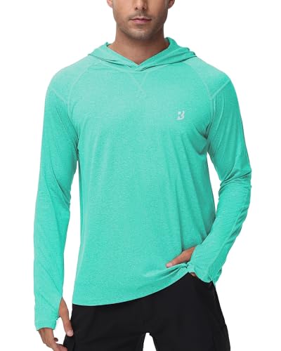 Roadbox Mens UPF 50+ Fishing Shirts - Long Sleeve UV Sun Protection Hoodie Outdoor Hiking Shirts for Sports Running