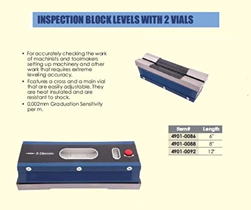 HHIP 4901-0088 Inspection Block Master Level with 2 Vials, 8"